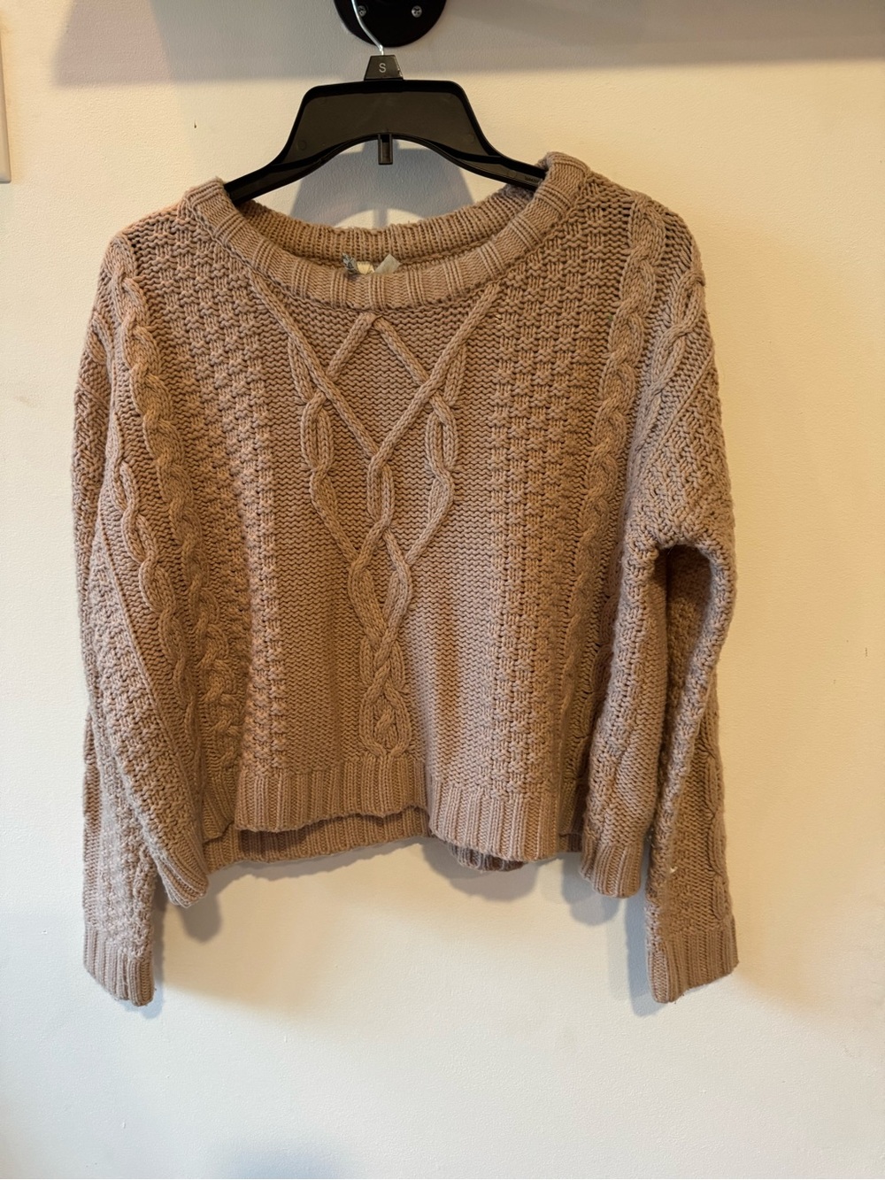Mudd Taupe Cable Knit Scoop Neck Sweater